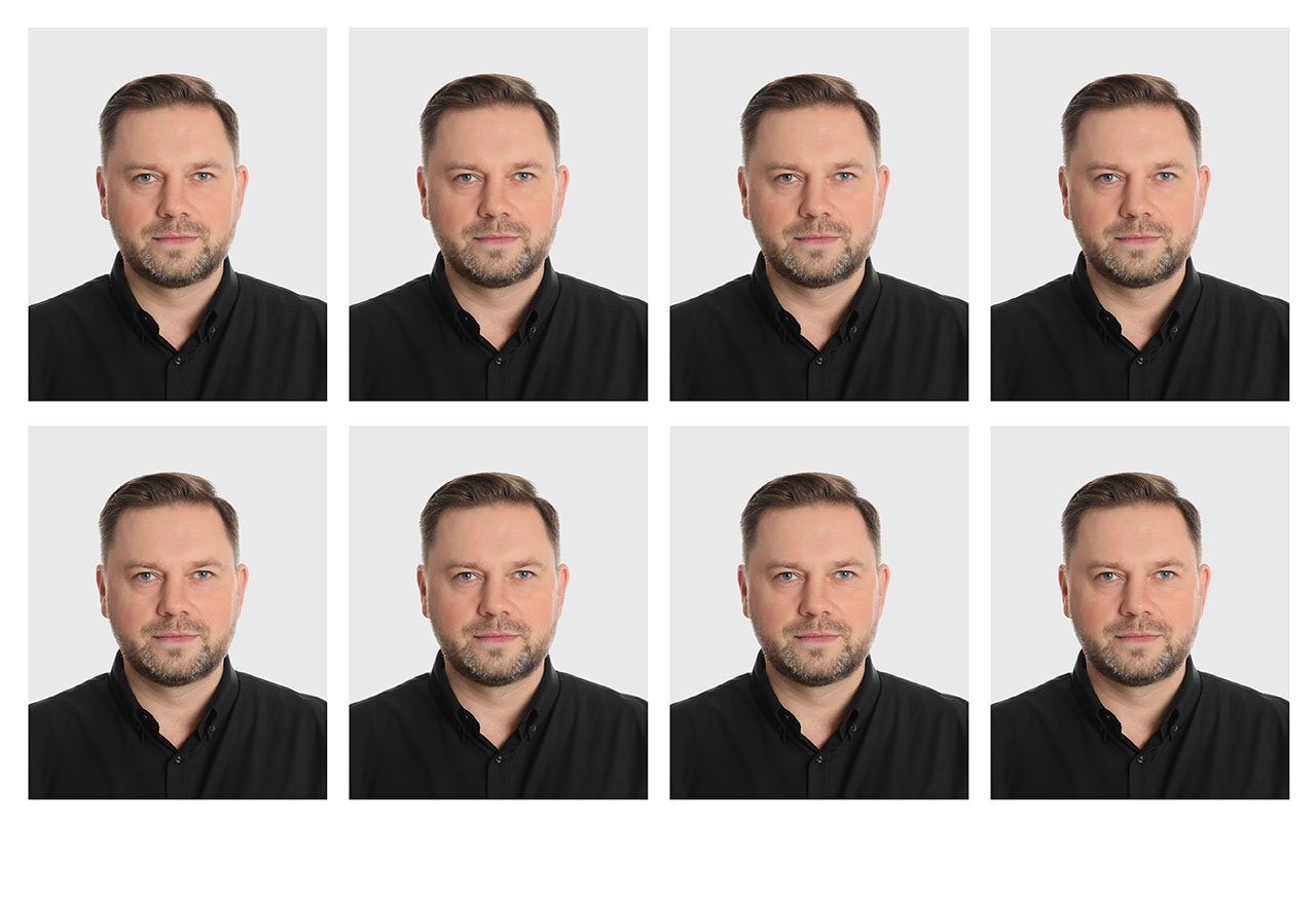 Passport photos 22 Passport photo, collage. Man on white background, set of photos